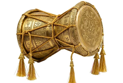 Golden Damru on white